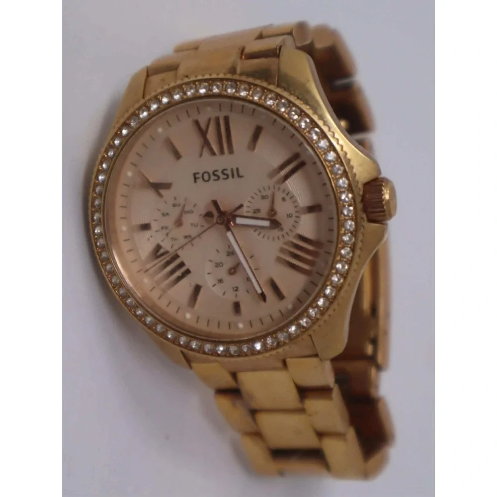 Rose Gold Riley Watch Fossil Womens Crystal Bezel Chronograph AM4483